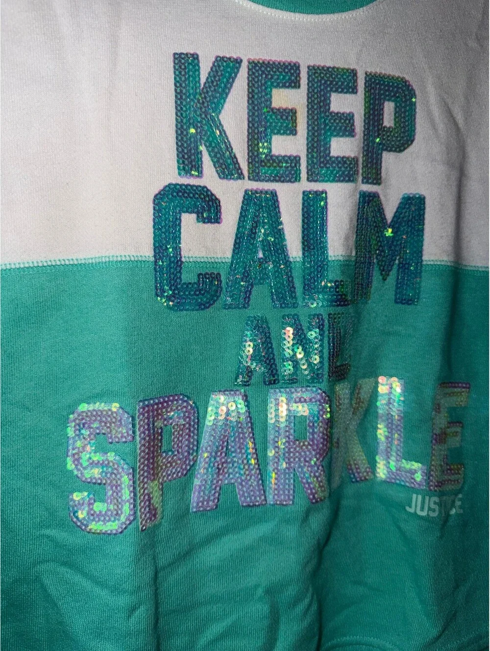 Girls Size 7 Turquoise & White Sequin Long Sleeve Top by Justice